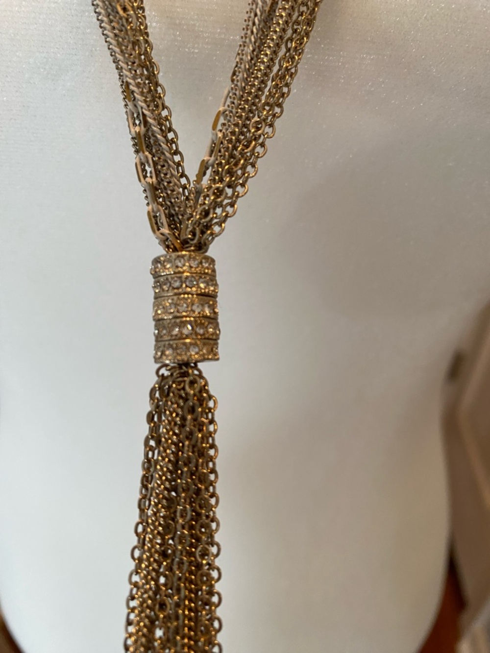 White House Black Market Taupe Multi-Strand Knot Tassel Lariat Necklace - Picture 2 of 7